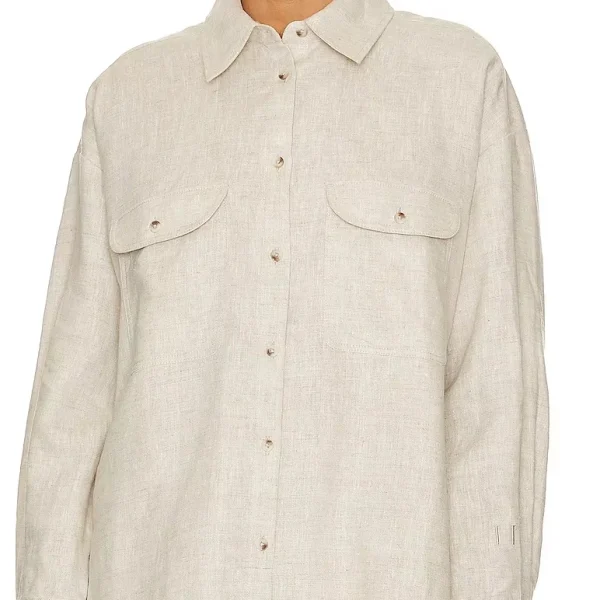 New Arrival 100% Organic Linen Shirts Breast Flap Pockets With Button Closure Women Shirts