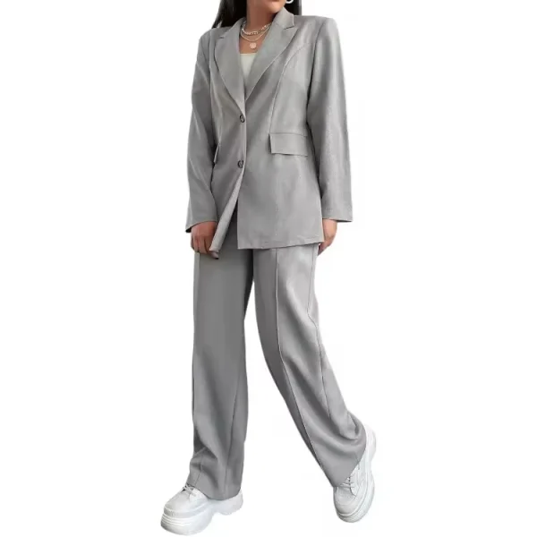 Women Elegant Solid Lapel Neck Blazer and Suit Pants Workwear - Image 5
