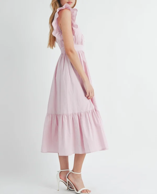 Clothing Ladies Summer Dress Solid Women Casual Elegant Cotton Linen Midi Dress - Image 2