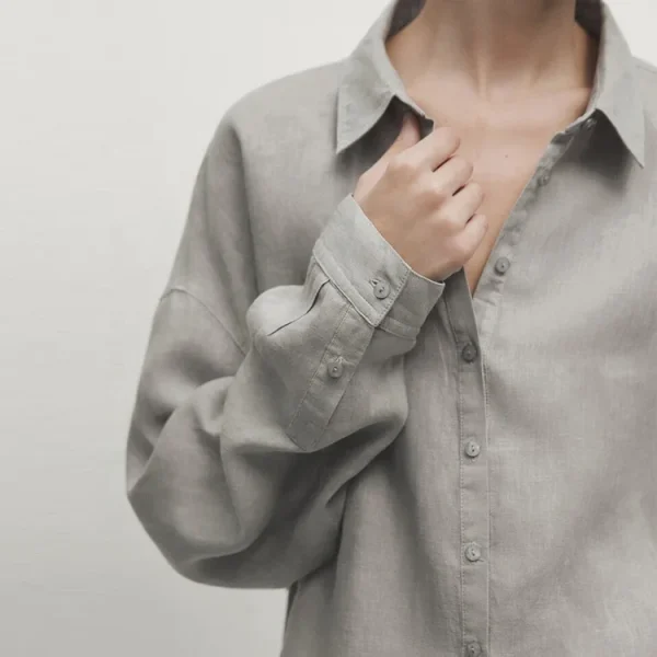 Spring Autumn Simple Turn-down Collar Long Sleeve Women's Cotton Linen Shirts High Quality 100% Flax Blouse - Image 4
