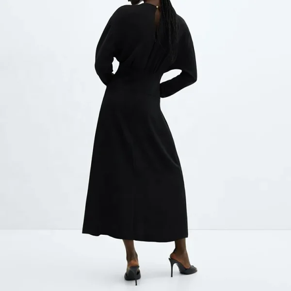 Clothing Spring Autumn Long Sleeve Elegant Maxi Dresses Casual High Split Women Cotton Linen Dress - Image 3