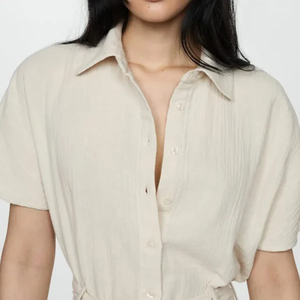 Luxury Summer Europe and the United States Casual Loose Large Size Cotton Linen Work Jumpsuit Short Sleeve Bodysuits - Image 4