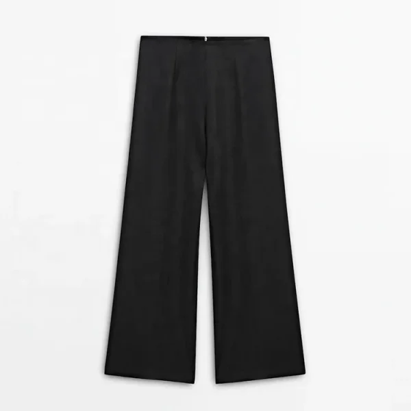 High Quality Straight High Waist Wide Leg Pants Women Elegant Casual Black Thin 100% Cotton Linen Trousers