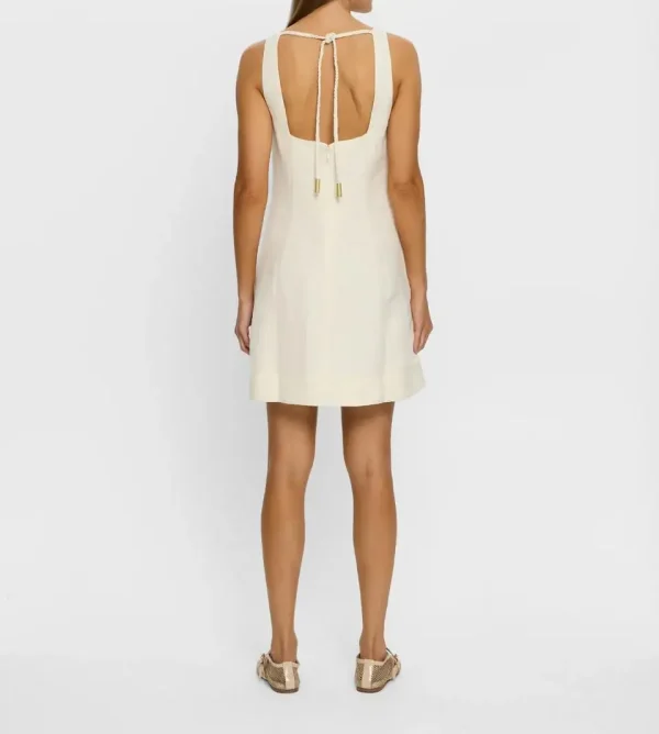 Elegant Sleeveless Lady Solid White O Neck Long Slim Back Invisible Zipper Midi Linen Dress High Quality Summer Linen Dress - Image 5