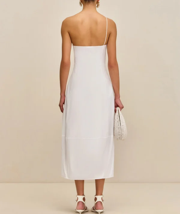 Elegant One Shoulder Sleeveless Slim Fit Cotton Linen Dress Women Midi One-Shoulder Casual Dresses - Image 3