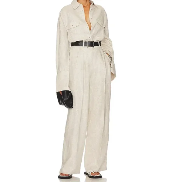 New Arrival 100% Organic Linen Shirts Breast Flap Pockets With Button Closure Women Shirts - Image 5