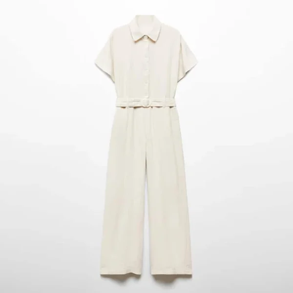 Luxury Summer Europe and the United States Casual Loose Large Size Cotton Linen Work Jumpsuit Short Sleeve Bodysuits - Image 5