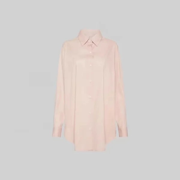 Women Long Sleeve Shirt Curved Side-split Hem Longer Back Detail Oversized Fit Long-sleeve Shirt pink Cotton Shirt - Image 5