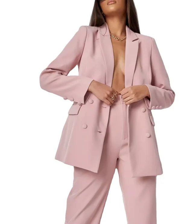 Autumn New Women Casual Suits Set Fall Clothing Ladies Office Pink Blazer