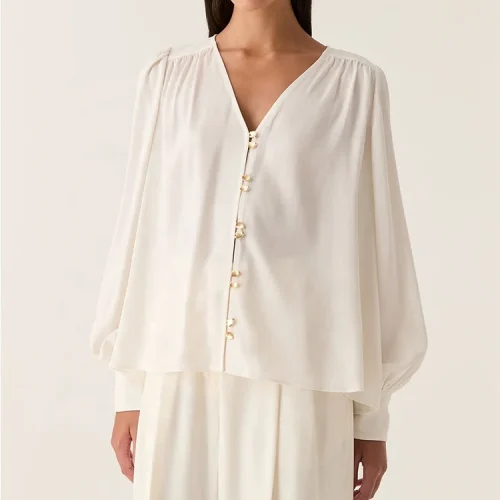 Long Sleeve Cotton White Linen Blouse High Quality Lady Elegant Shirt for Women