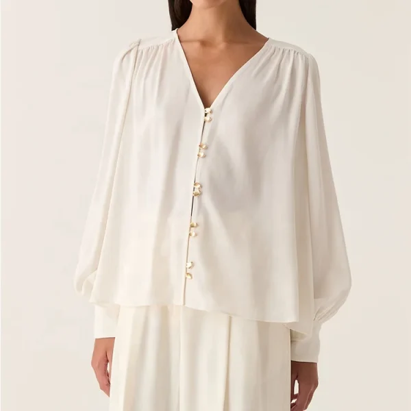 Long Sleeve Cotton White Linen Blouse High Quality Lady Elegant Shirt for Women