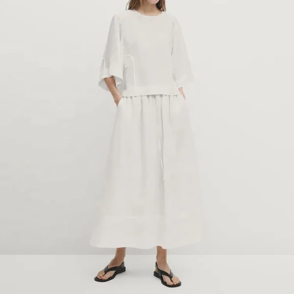 Women White Cotton Linen Shirt Tops Lady Long Sleeve Office Wear Plus Size Plain Casual Ladies Formal Blouse - Image 2