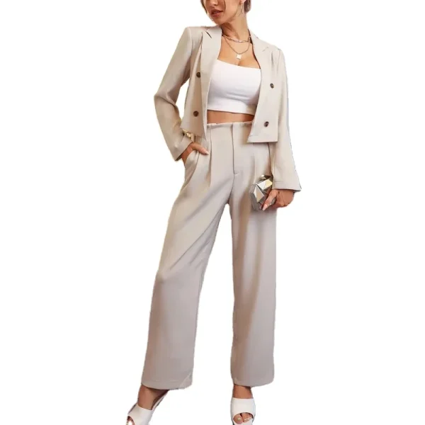 Slim Fit Women Fashion Blazer Double Breasted Blazer Plicated Detail Pants
