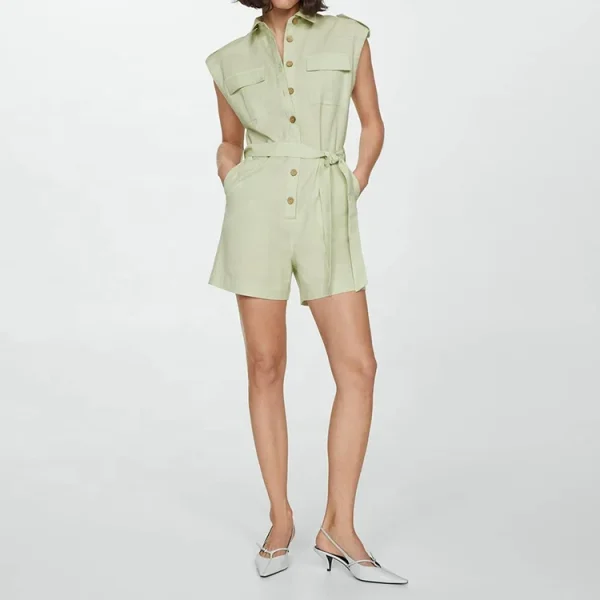 New High Quality Lady Button Rompers Solid Color Casual Summer Women's Short Jumpsuits - Image 2
