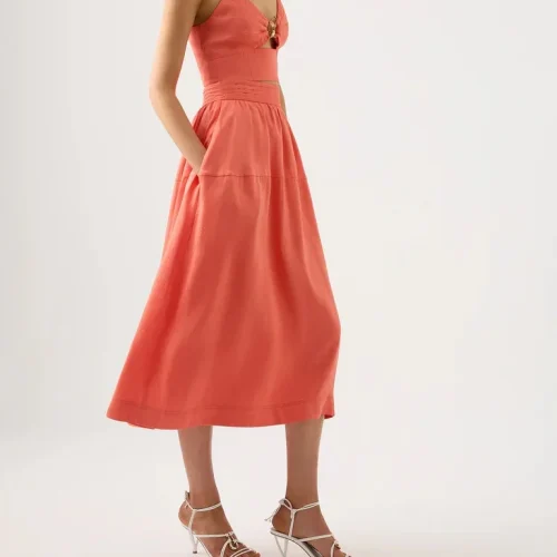Best Quality High Waist Flare Midi Skirt Casual Relaxed Women Midi Skirt