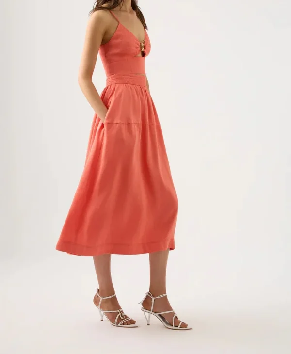 Best Quality High Waist Flare Midi Skirt Casual Relaxed Women Midi Skirt
