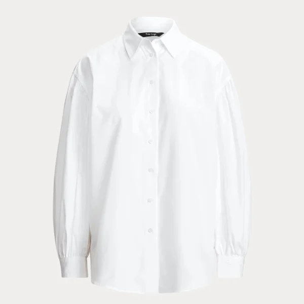 White Autumn Women Puff Long Sleeves Top Solid Color Turn Down Neck Women Causal Blouse Shirt - Image 4