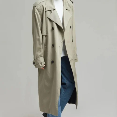 Women Coats Fashion Woven Cotton Twill Trench Coat Windproof Winter Long Coat Women