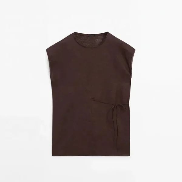 New Hot Selling High Quality Women's Cotton Linen Shirt Casual Drop Sleeve Flax Clothing Drawstring Blouse Top