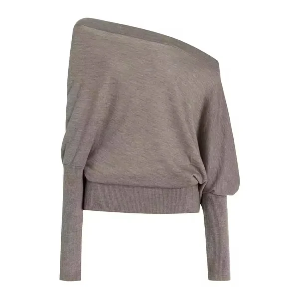 Knitwear Autumn Winter Cashmere Irregular Collar One Line Neckline Long Sleeve Sweater - Image 5