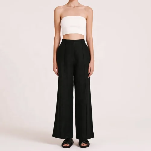Casual Loose Straight Pant Ladies High Waist Plus Size Wide-leg Trousers Cotton Linen Pants for Women