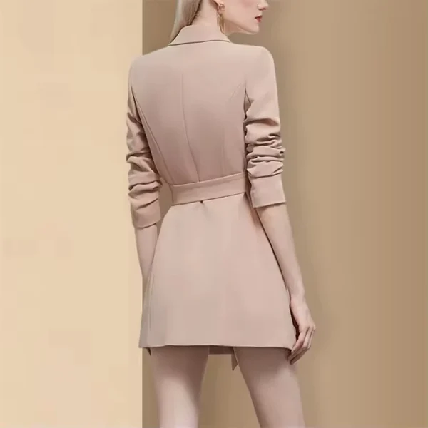 Solid Color Skinny Long Sleeve Double-Breasted Irregular Khaki Casual Jacket Blazers - Image 3