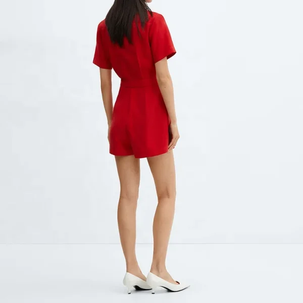 Sustainable Women's Clothing 100% Cotton Linen Jumpsuits Casual Short Sleeve Hemp Jumpsuit - Image 3