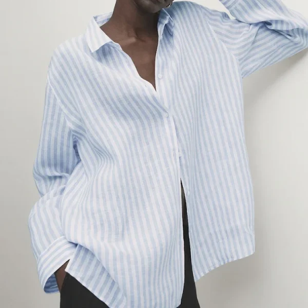Top Fashion Women's Cotton and Linen Shirt Elegant Spring and Summer New Loose Casual Long Sleeved Shirts Sun protection Shirt
