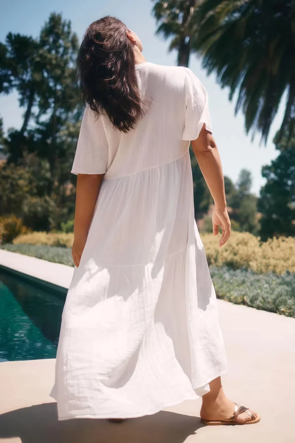 Design Short Sleeves V-neck Summer Casual Dresses Women Midi Dress Fashion Loose Fit White Ladies 100%Linen Dress - Image 6