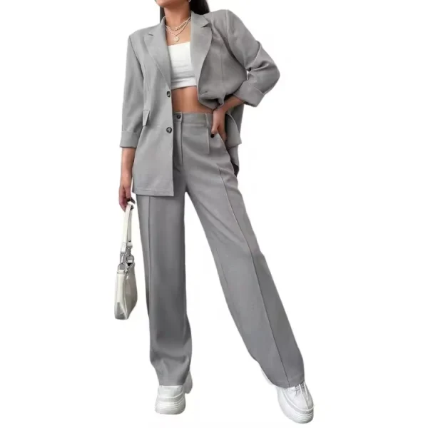Women Elegant Solid Lapel Neck Blazer and Suit Pants Workwear - Image 4