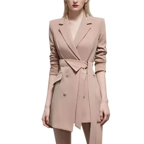 Solid Color Skinny Long Sleeve Double-Breasted Irregular Khaki Casual Jacket Blazers