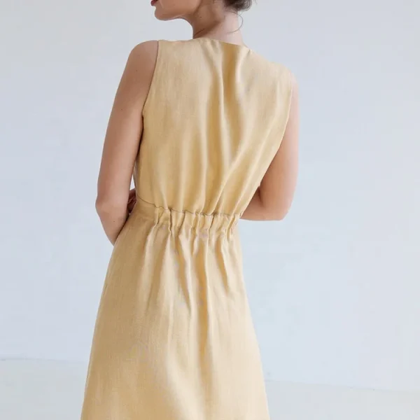 Eco Friendly Sleeveless Button Maxi Ladies Cotton Linen Blend Dress Summer Elegant Elastic Waist Women Dresses - Image 6