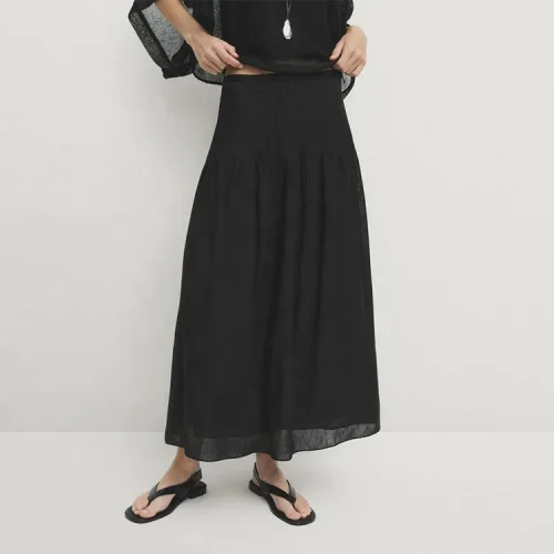 High Quality New Fashion Linen Cotton Solid Skirts for Women’s Loose Plus Size Long Ladies Skirt