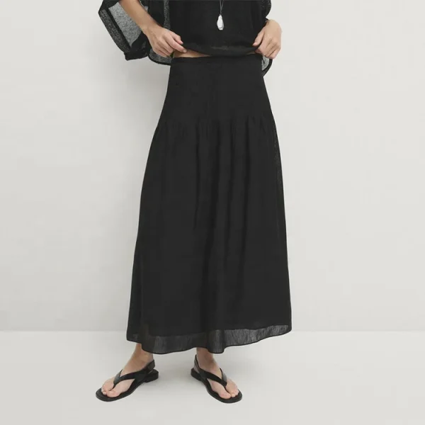 High Quality New Fashion Linen Cotton Solid Skirts for Women's Loose Plus Size Long Ladies Skirt