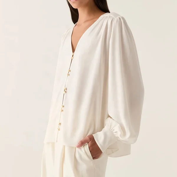 Long Sleeve Cotton White Linen Blouse High Quality Lady Elegant Shirt for Women - Image 3