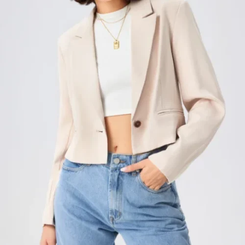 Crop Single Button Blazer Office Working Casual Women Suit Jacket Long Sleeve Regular Fit Blazer for Women
