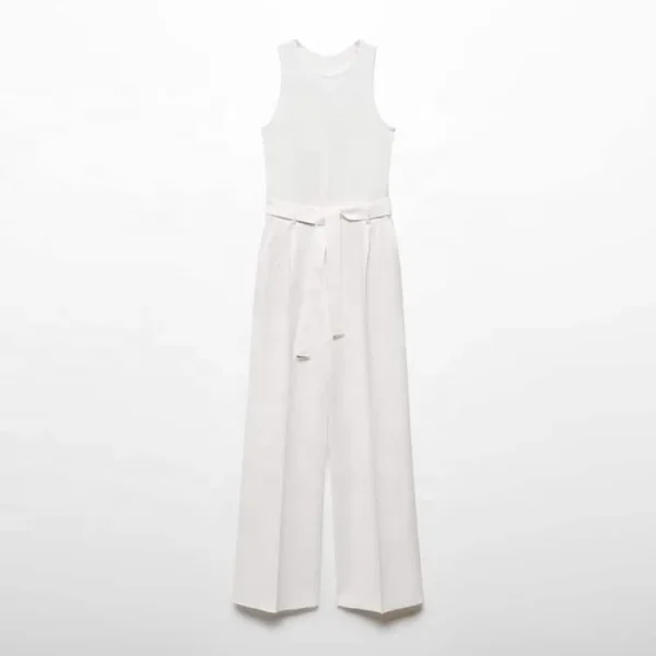 Top Fashion New Summer Clothing Elegant Office Lady White Linen Jumpsuit Women Rompers Casual Bodysuit With Belt - Image 2