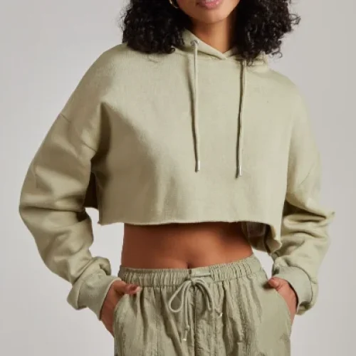 Clothing Ram Hem Cropped Hoodie Oversized Boxy Long Sleeve Women Hoodie