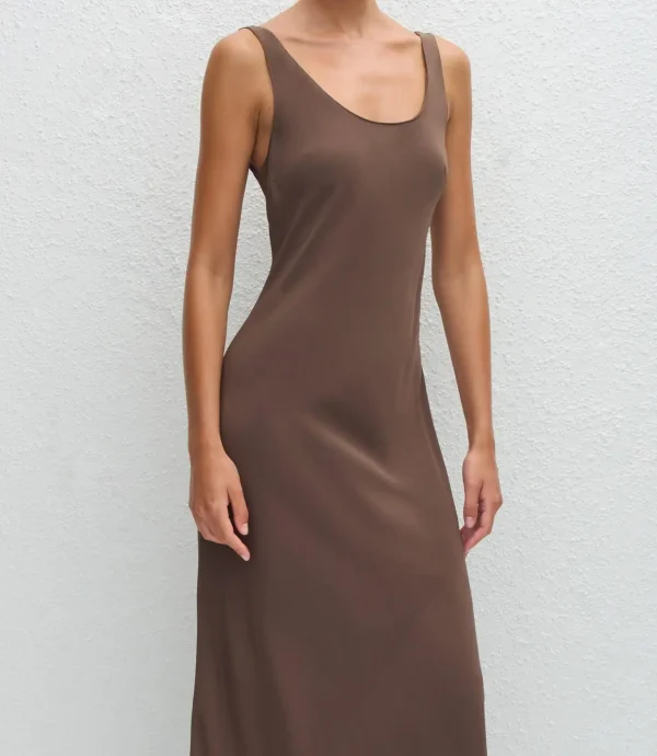 Chic Brown Silk Tank Dress Ideal for Casual Daily Wear and Office Chic Silk Dress - Image 4