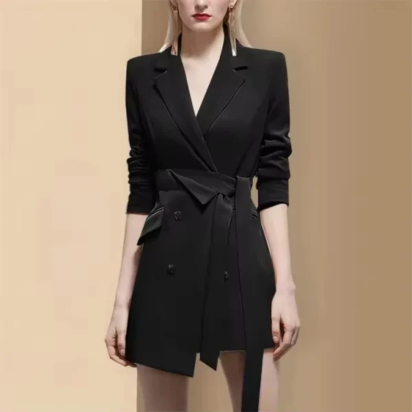 Solid Color Skinny Long Sleeve Double-Breasted Irregular Khaki Casual Jacket Blazers - Image 5
