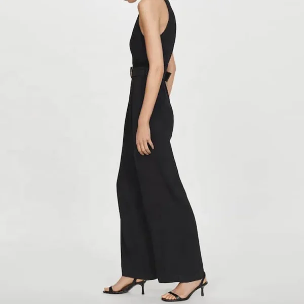 Solid Color Summer Casual Women Vest Plain Rompers Black Linen and Cotton One Piece Jumpsuits - Image 2