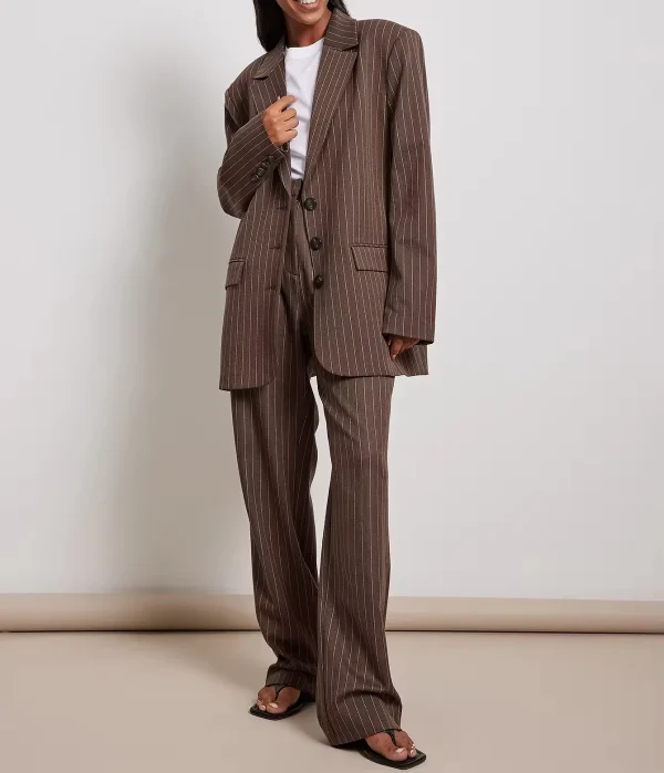 Ladies Officewear Striped Oversized Blazer Women Sustainable Blazer Suits - Image 2