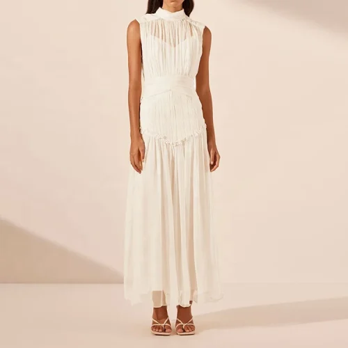Elegant Simple Maxi White Dress Casual Cotton Linen Sleeveless Long Dress for Women