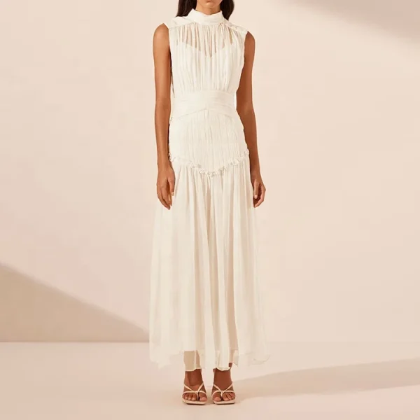 Elegant Simple Maxi White Dress Casual Cotton Linen Sleeveless Long Dress for Women