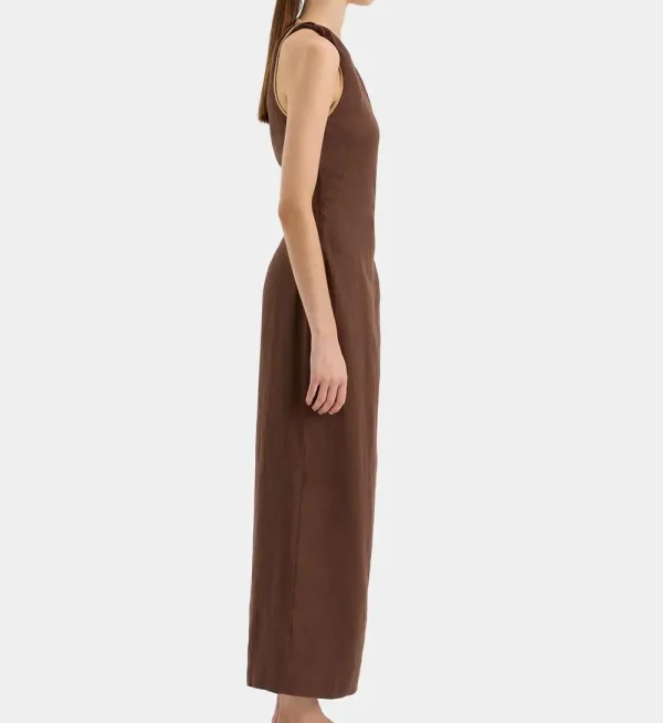 Elegant Linen One  Shoulder Maxi Dress with Contrast Trim Ideal for Beach Weddings Graceful and Breathable - Image 3