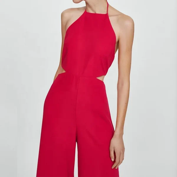 Top Fashion Halter Jumpsuit With Slits Summer Formal Elegant Ladies One Piece Cotton Linen Jumpsuits for Women - Image 3