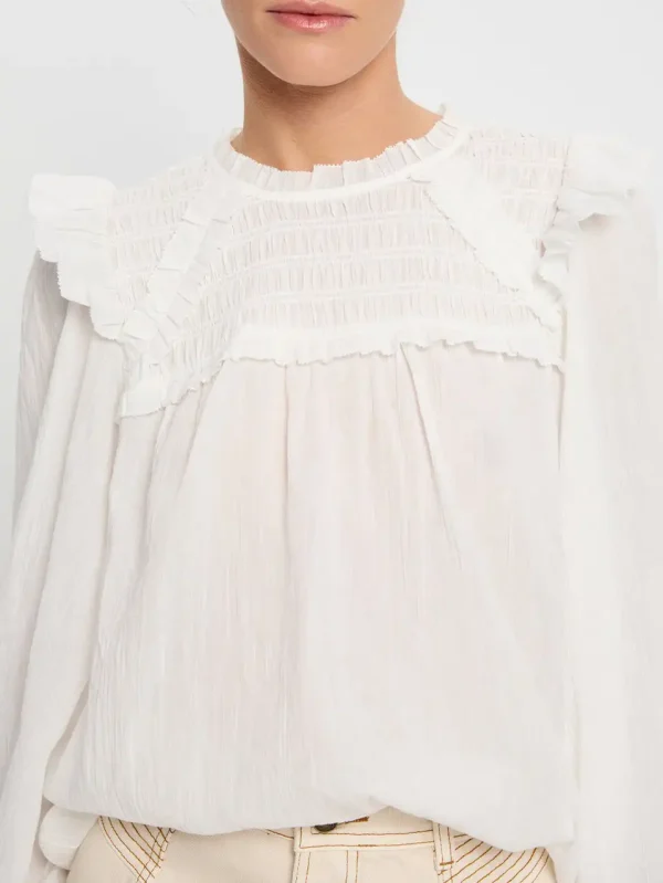 Sophisticated Best Seller the Delicate Folds on the Chest and the Lace Patchwork Design Lantern Sleeves Cotton Shirt - Image 4