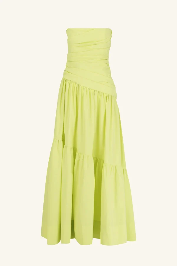 Cotton Linen A-Line Strapless Solid Color Tiered Draped Bodice With Side Tucks Maxi 100%Linen Dress - Image 6