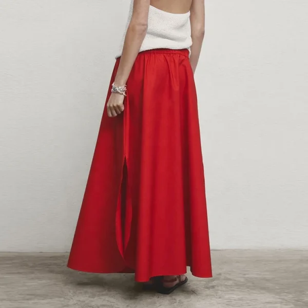 Simple Lounge Skirt Women's Summer Elastic High Waist Pure Linen Cotton Slimming Skirts for Ladies - Image 2