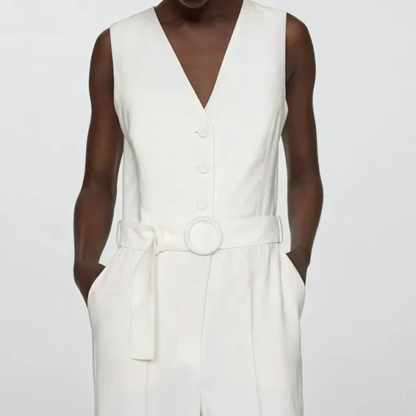 New Summer Clothing Fashion Office Lady Formal Linen Cotton Jumpsuit Women Rompers Elegant Casual With Bel - Image 4